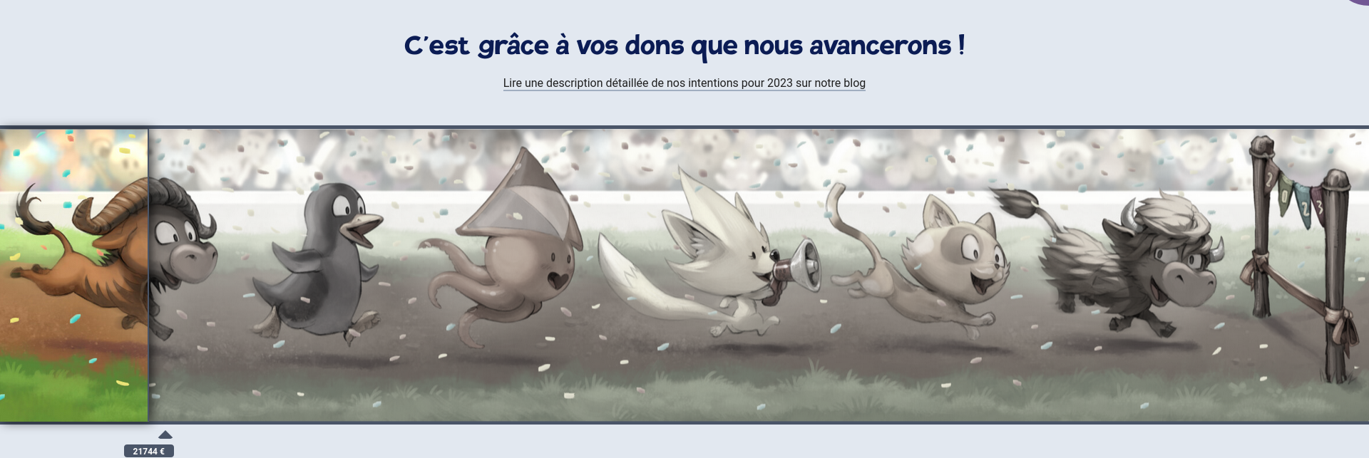 Barre de dons de Framasoft au 8 novembre 2022 à 21744 € sur 200000€.