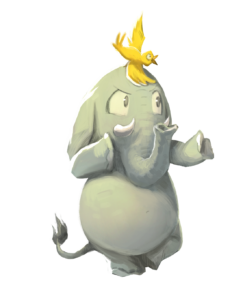 Dessin d'un piaf sur la tête d'un éléphant, tous deux en position de kung fu.